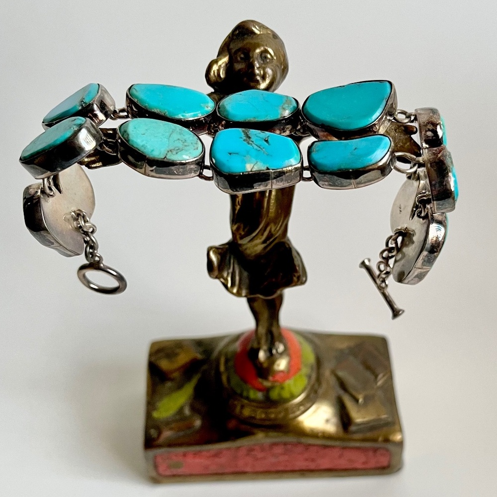 Sterling Silver Turquoise Southwestern Link Bracelet